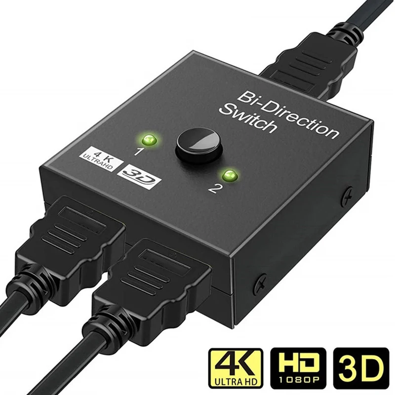 مفتاح متوافق مع HDMI ، 2 منفذ ، محول ثنائي الاتجاه ، يدعم Ultra HD ، 4K ، P ، 3D ، HDR ، 1x2 ، 2x1