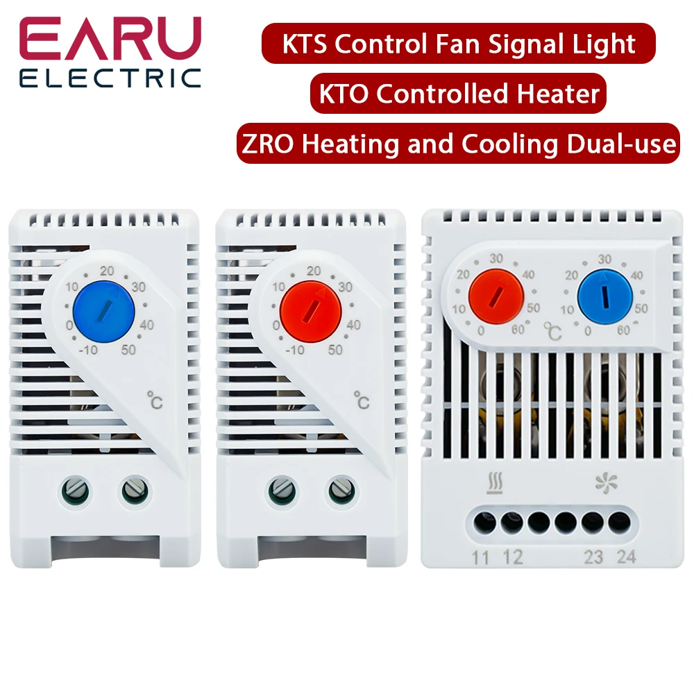جهاز التحكم في درجة الحرارة للخزانة الصناعية من نوع EARU Din Rail، مفتاح ميكانيكي صناعي KTO011 KTS011 NO NC 0-60 ℃   التحكم في درجة الحرارة والرطوبة