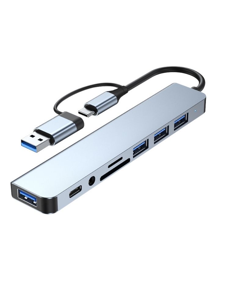 محول متعدد المنافذ 8 في 2 مع منفذ USB C، محول توسعة متعدد المنافذ من النوع C، منفذ USB 3، مناسب لهواتف شاومي والأجهزة اللوحية، لنقل البيانات السريع والشحن.