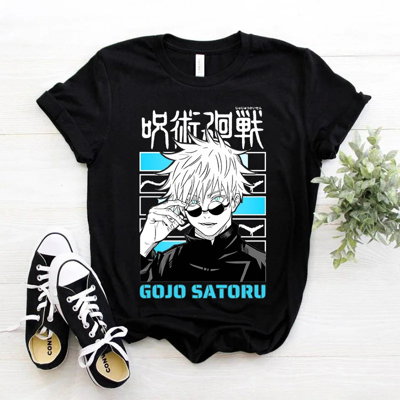 اليابانية مانغا جوجو ساتورو تي شيرت المرأة بلايز Jujutsu Kaisen قميص الانمي للجنسين Harajuku Kawaii قصيرة الأكمام تي شيرت الصيف