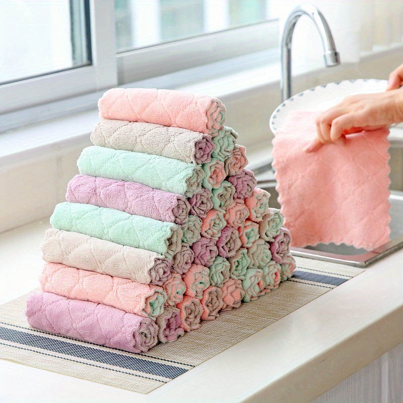10 قطعة قماش أطباق من الألياف الدقيقة متعددة الأغراض مناشف غسل الأطباق لأدوات المائدة خرق تنظيف مزدوجة الجوانب ملحقات المطبخ