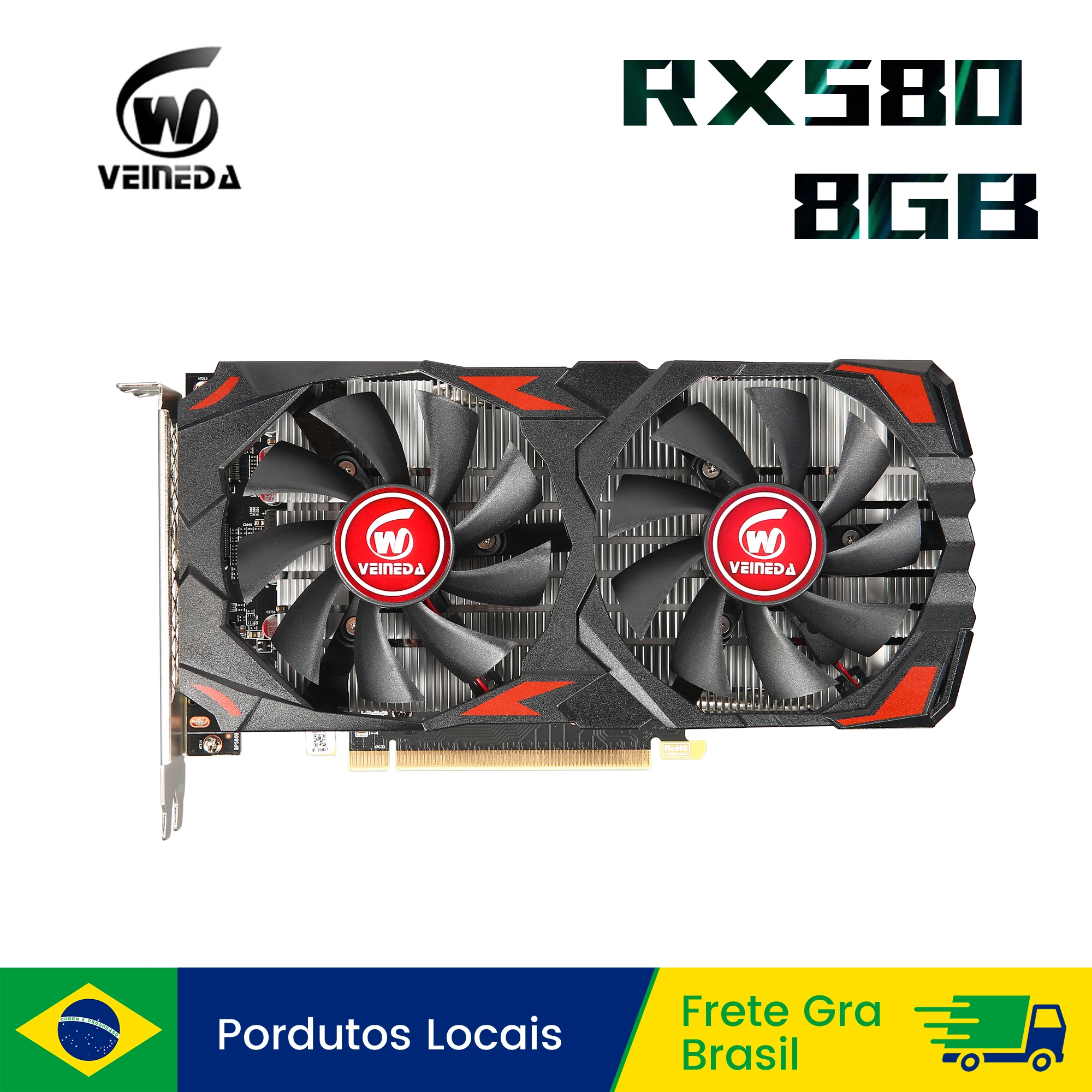 بطاقة رسومات Veineda RX 580 8GB 2048SP Placa De Video PC Gaming GDDR5 256Bit PCI Express 3.0 × 16 Radeon GPU rx580 8g
