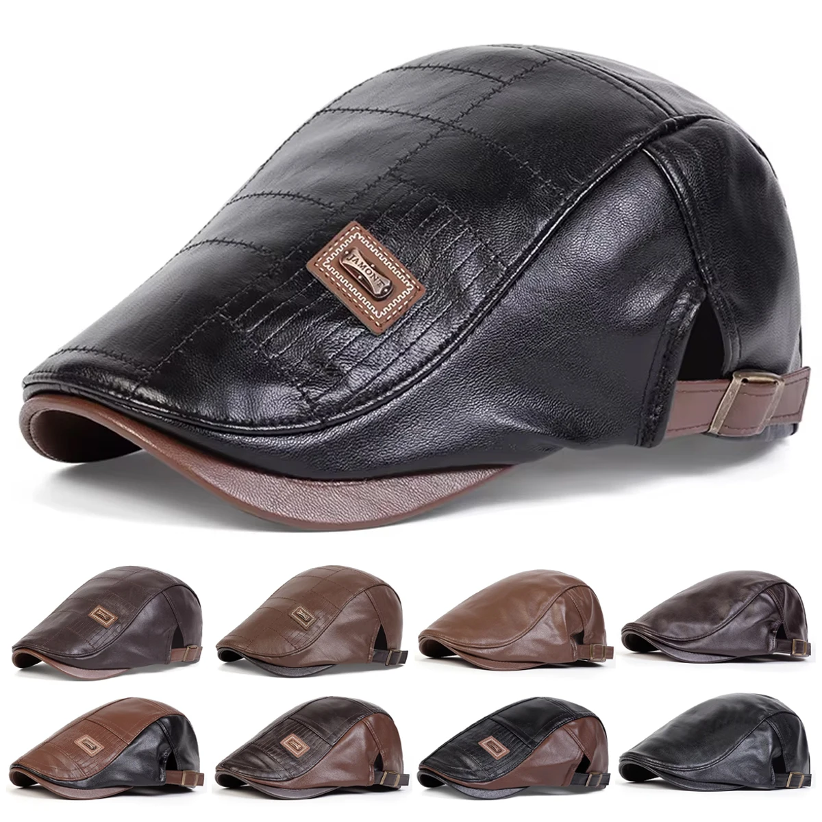 الرجال الرجعية بولي Leather الجلود موزع الصحف قبعات جامونت وضع العلامات البريطانية الرسامين القبعات ربيع الخريف الجانب قابل للتعديل قبعة مسطحة الهيب هوب القبعات