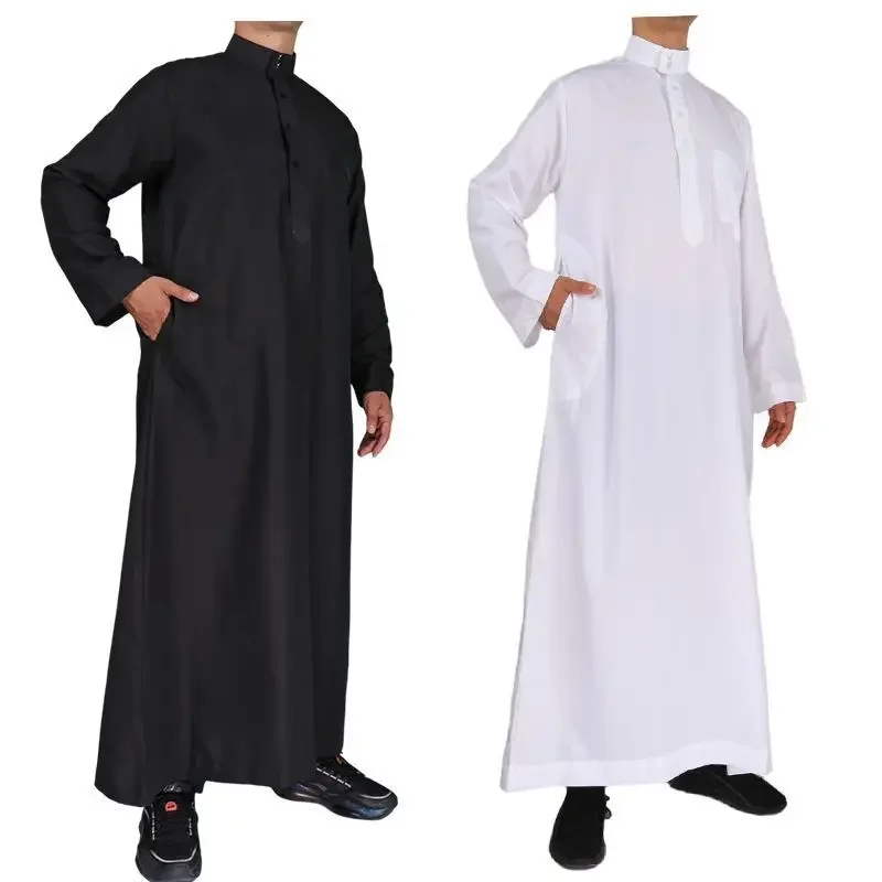 قفطان رجالي كاجوال فضفاض مسلم ثوب جوبا ديشداشة ثوب فستان إسلامي عباية عربية لون عادي