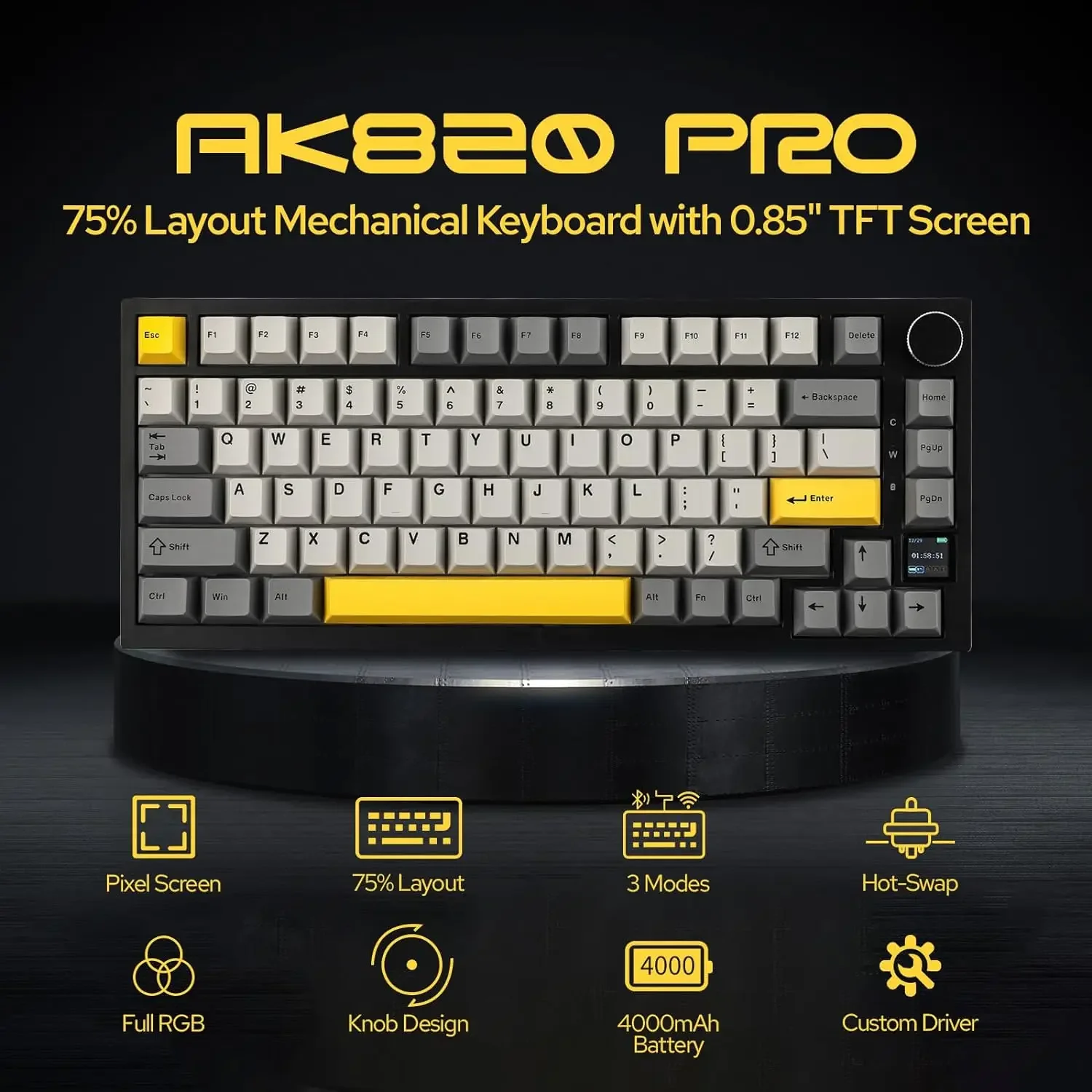 Ajazz AK820/AK820Pro لوحة مفاتيح ميكانيكية للألعاب بلوتوث 5.1/لوحة مفاتيح مخصصة لاسلكية/سلكية مع زر مختوم لتبادل الحرارة