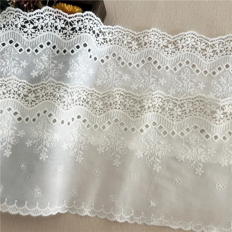 1 ياردة من نسيج القطن والدانتيل مع حدود دانتيل مطرزة 18 سم - حاشية فستان DIY وإكسسوارات الخياطة