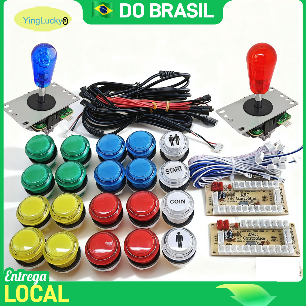 لعبة 2 لاعب ممر لتقوم بها بنفسك عدة للكمبيوتر راسبيري بي مع أزرار ضغط LED النمط الأمريكي عصا التحكم USB التشفير الكابلات مام جاما