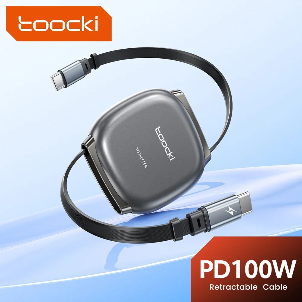 كابل Toocki 100W من النوع C قابل للسحب لهواتف iPhone 16 و15 Pro Max وسامسونج، كابل شحن سريع بحجم صغير، كابل بيانات بسرعة 480 ميجابت في الثانية.