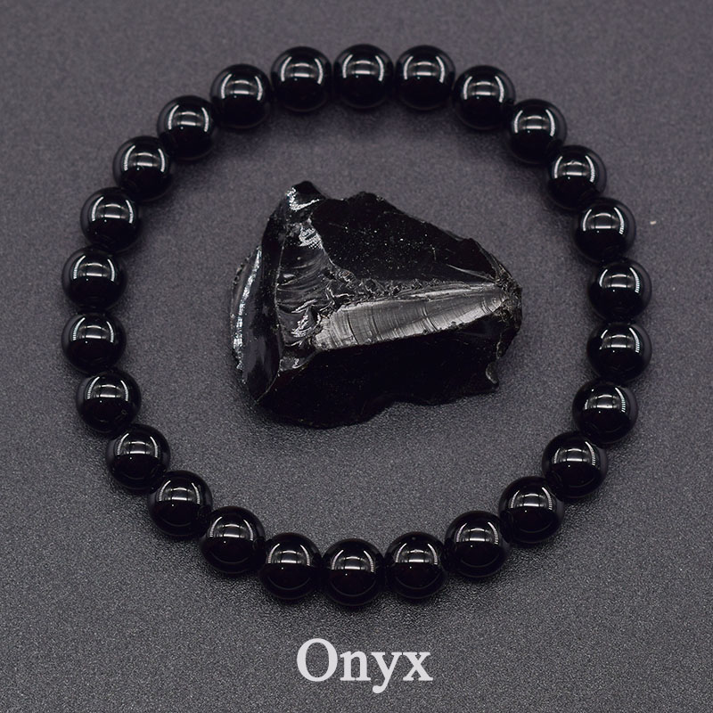 الكلاسيكية الأسود الجزع حبة سوار للرجال الحجر الطبيعي لامعة الأسود Obisidian اليدوية سوار اليوغا التأمل المجوهرات بالجملة