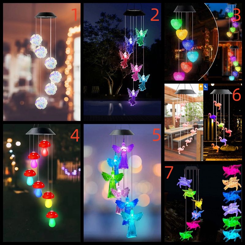 1 قطعة ضوء متغير ملون الرياح الدقات مع 6 LED في الهواء الطلق مقاوم للماء مصباح معلق المحمول للمنزل حديقة عطلة مهرجان ديكور