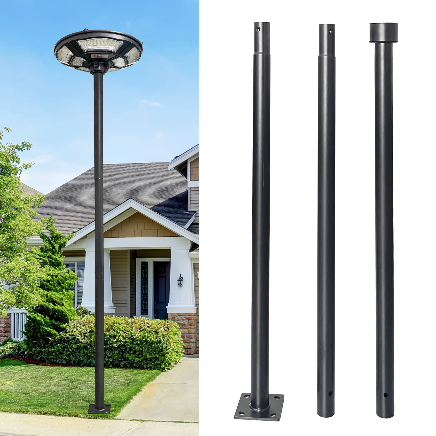 3m Mini Spliced Iron Light Pole سهل التركيب عمود مصباح مستقيم للفناء الخارجي وممر السيارات
