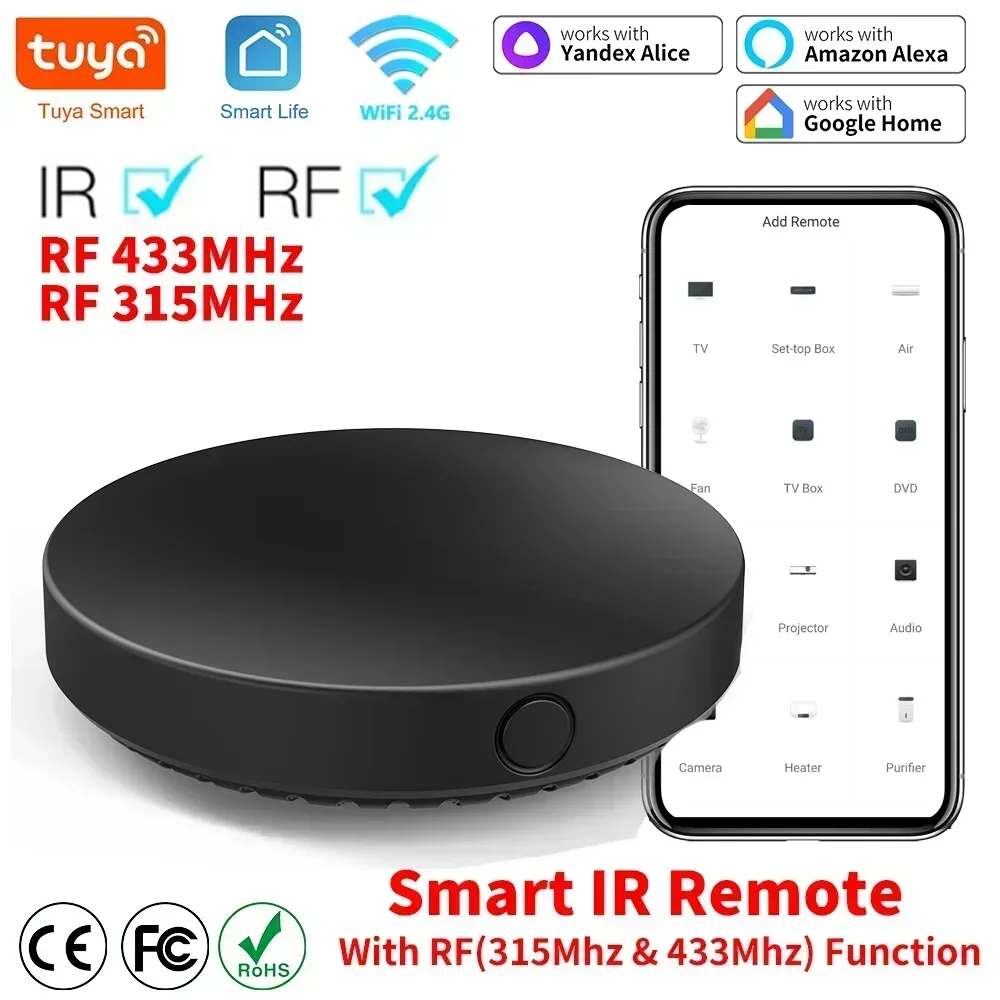 Tuya WiFi IR RF جهاز التحكم عن بعد 315 433 MHz عالمي لجميع مكيفات الهواء TV LG Smart Life App يعمل مع Alexa
