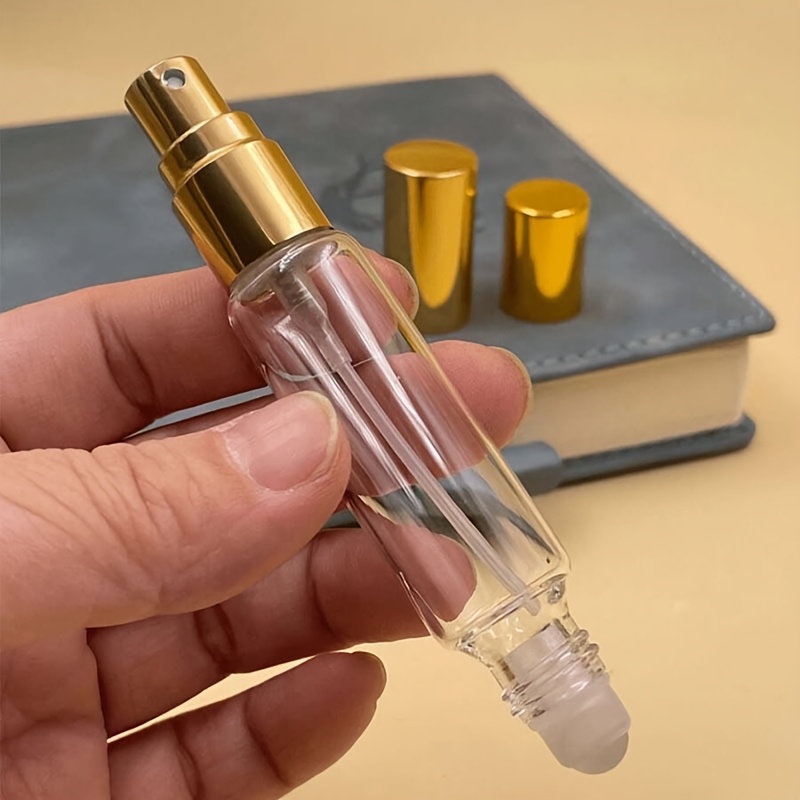 قطعتان من زجاجات رش العطور بسعة 0.34 أونصة مع بكرات - زجاج شفاف |   موزع عطور محمول |   زجاجة رذاذ قابلة لإعادة التعبئة