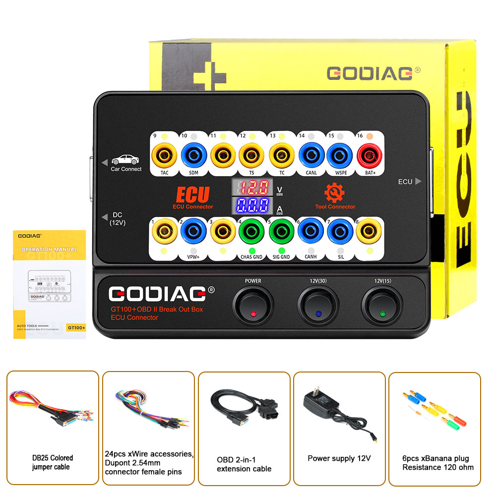 يضيف Godiag GT100 وGT100 Pro Obdii Breakout Box ECU مقاعد البدلاء عرض التيار الإلكتروني وبروتوكول CANBUS