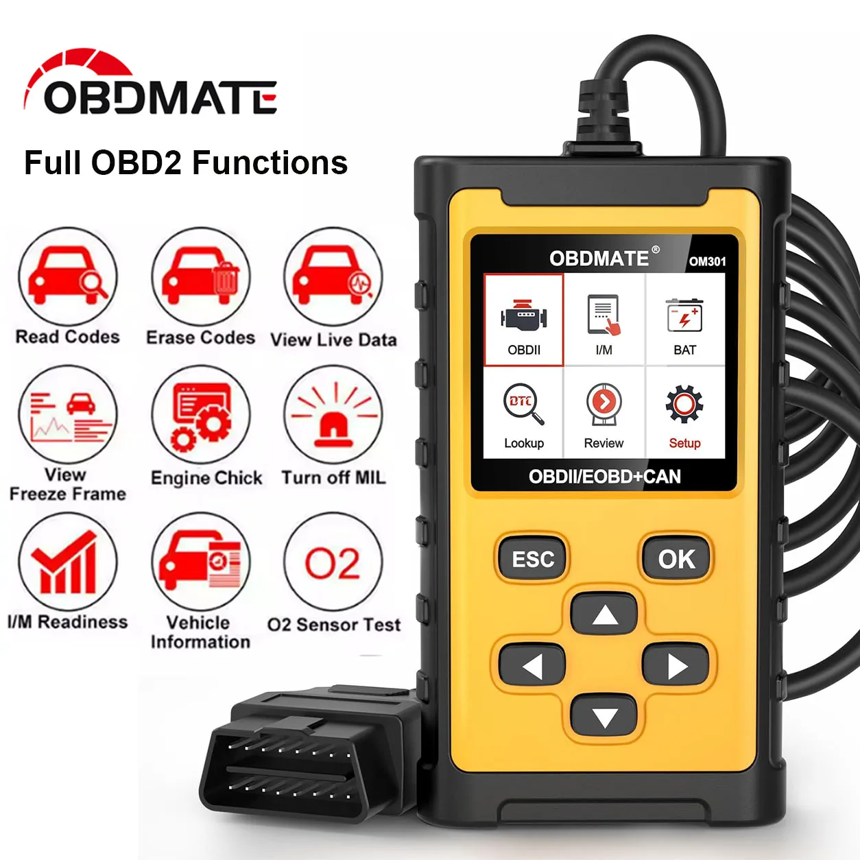 ماسح ضوئي OBD2 لقراءة الأكواد وفحص ضوء المحرك، أداة تشخيص للسيارات لقراءة ومسح أكواد الأعطال، وظائف OBD2 كاملة 2026