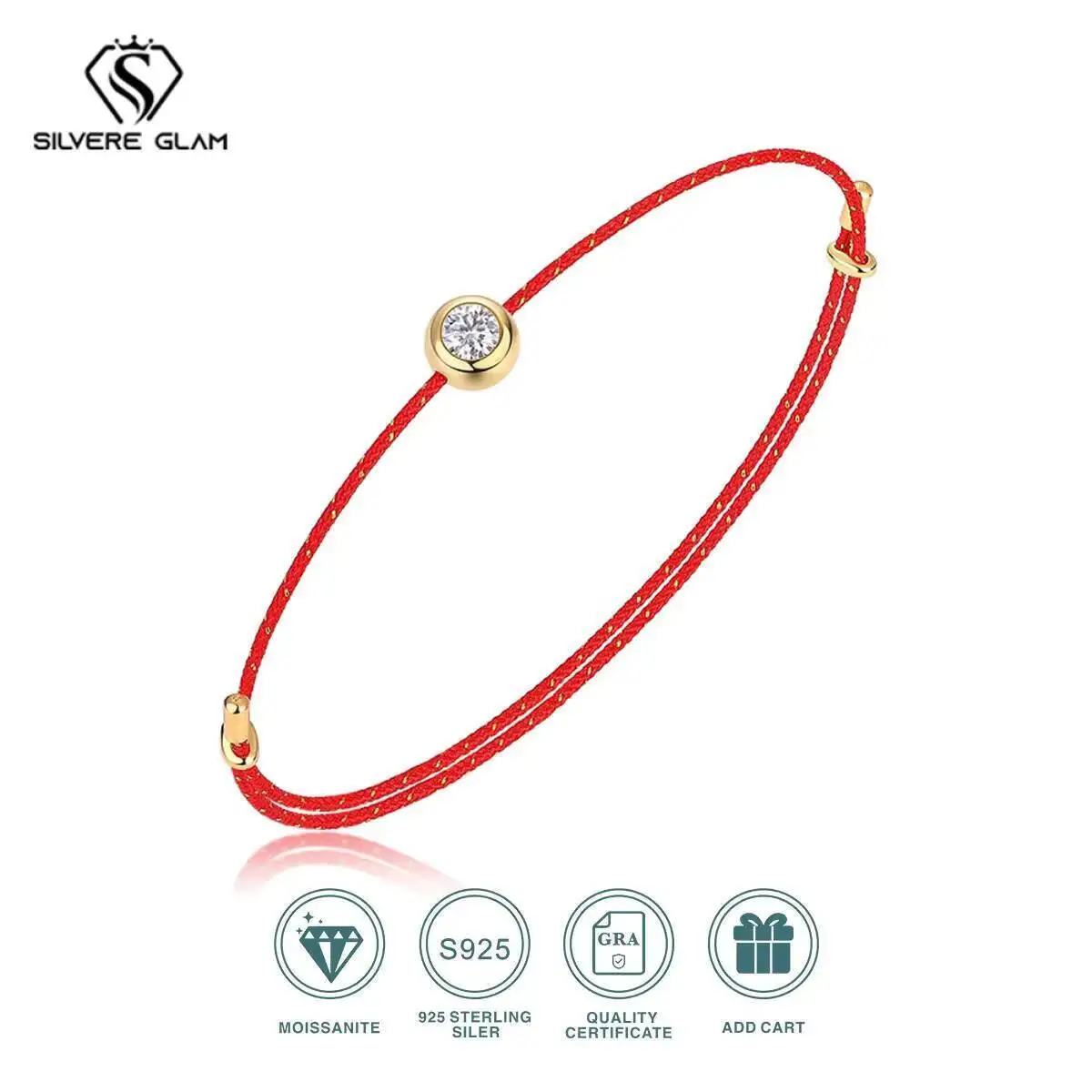 سوار مويسانيت SG D Color VVS1، معتمد من GRA، ألماس مختبري 0.3 قيراط، حبل قابل للتعديل بـ 6 ألوان، مجوهرات أنيقة للنساء