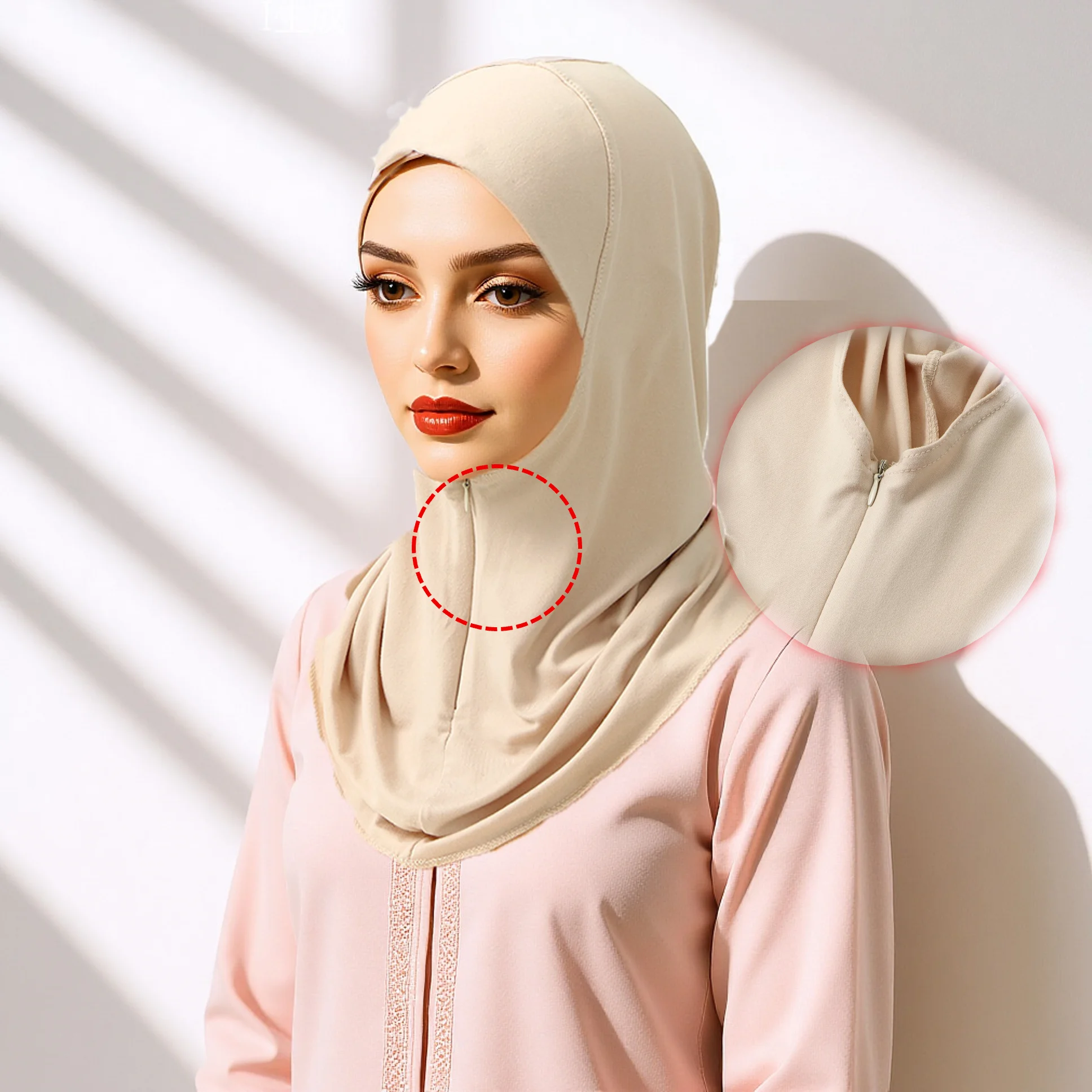 تصميم جديد حجاب فوري للنساء المسلمات مع سحاب مخفي جلباب الشرق الأوسط قابل للتعديل حجاب الصلاة غطاء داخلي مشروط من القطن