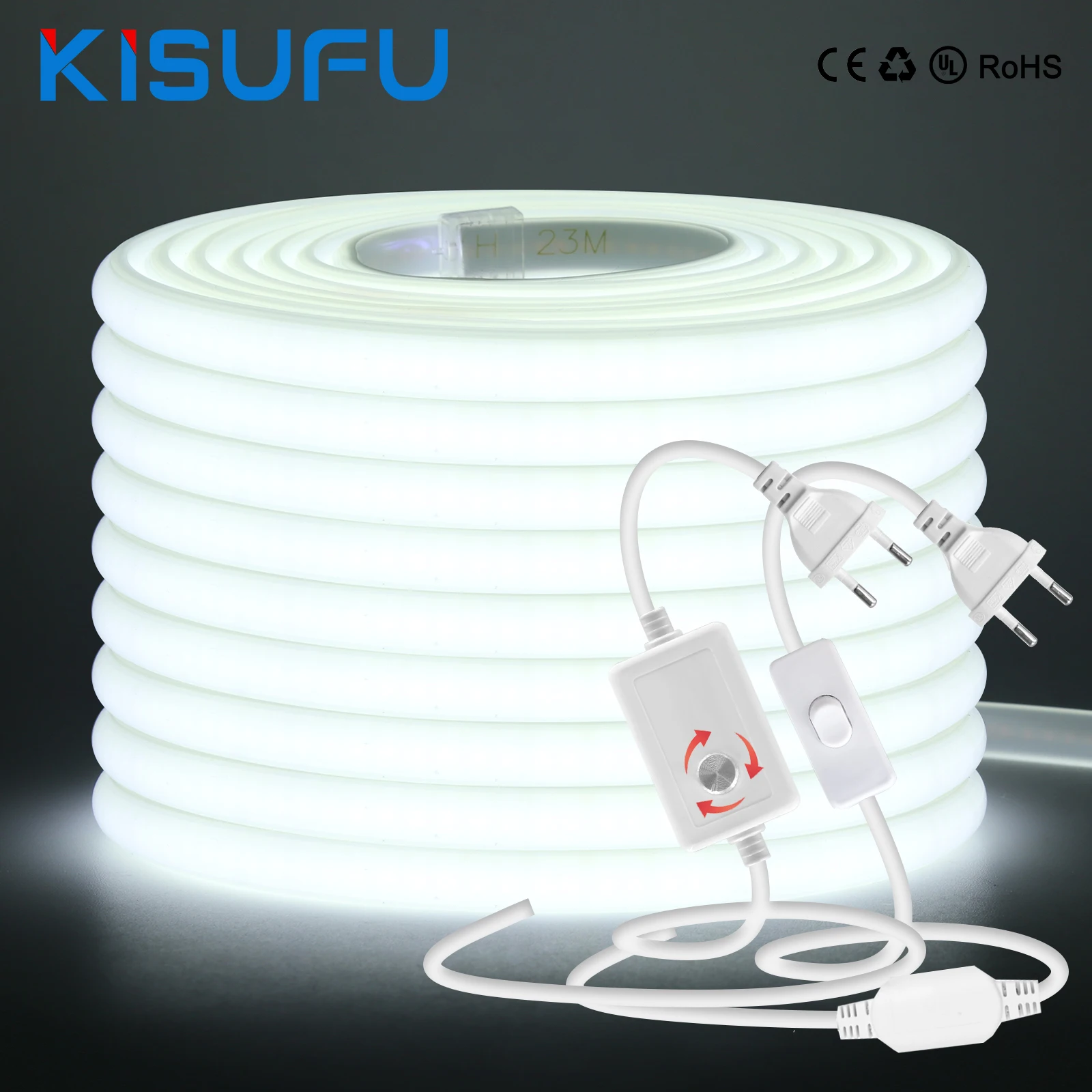 شريط إضاءة LED COB 220 فولت مع مفتاح/قابس خافت فائق السطوع 288 المصابيح/م IP65 3000K 4000K 6000K ديكور داخلي وخارجي عالي الجودة
