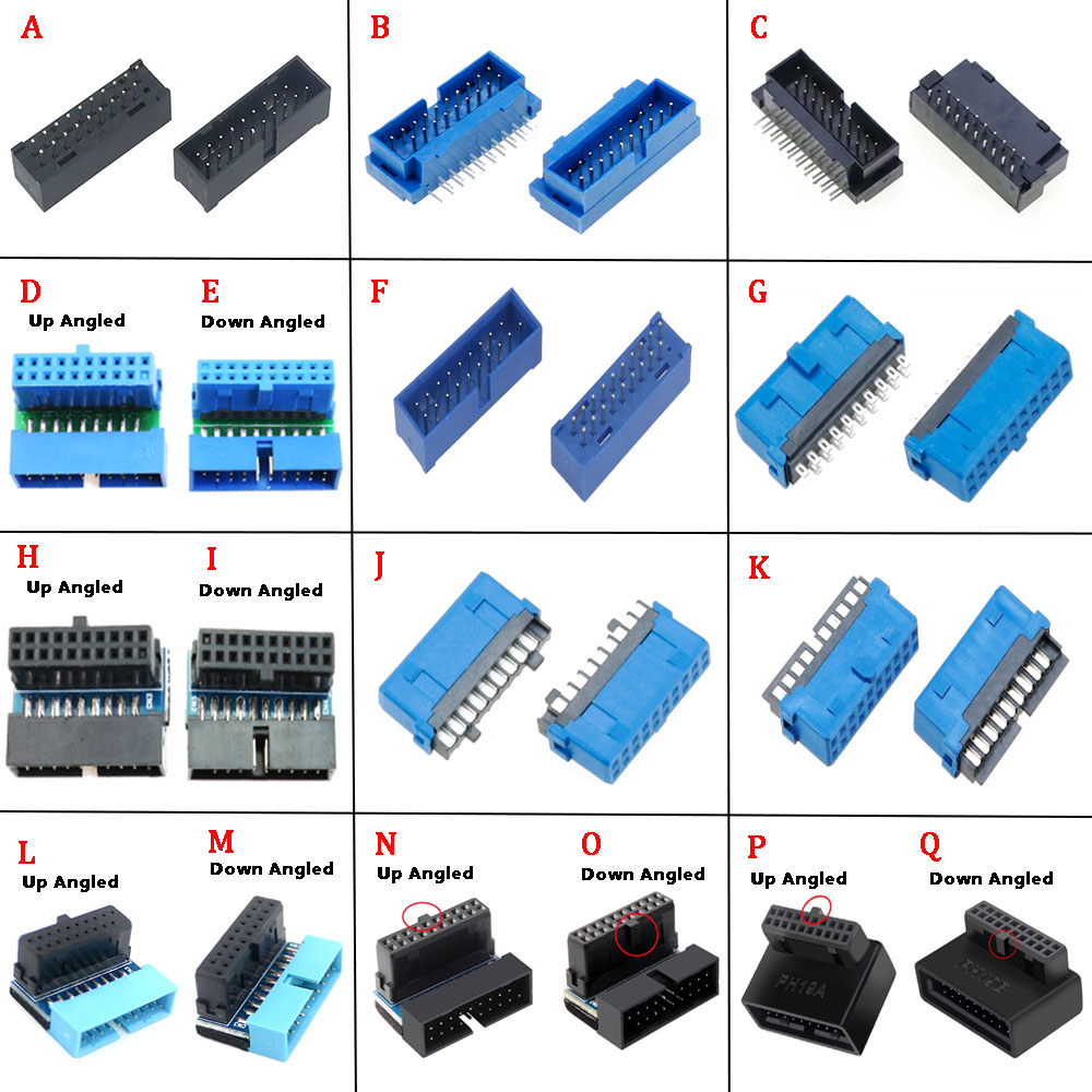 1 قطعة USB 3.0 19Pin 20Pin ذكر موصل سالب 90/180 درجة اللوحة الأم Chassisplugged لوحة IDC 20 دبوس موصل Socke
