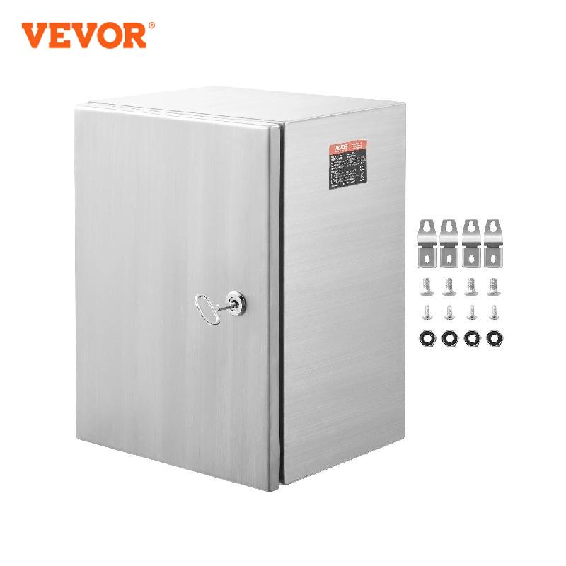 VEVOR صندوق كهربائي فولاذي 304 صندوق غلاف كهربائي من الفولاذ المقاوم للصدأ خارجي مع مفصلات لوحة تركيب قفل IP66 مقاوم للماء