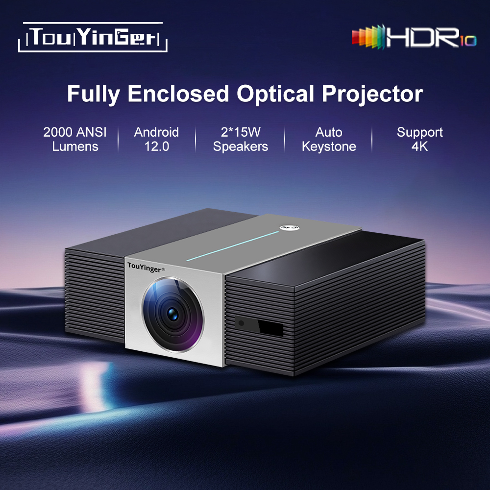 Touyinger Q11W Ultra مغلق بالكامل 2000 ANSI Lumens HD 4K فيديو واي فاي جودة صوت عالية جهاز عرض مسرح منزلي منخفض الطاقة