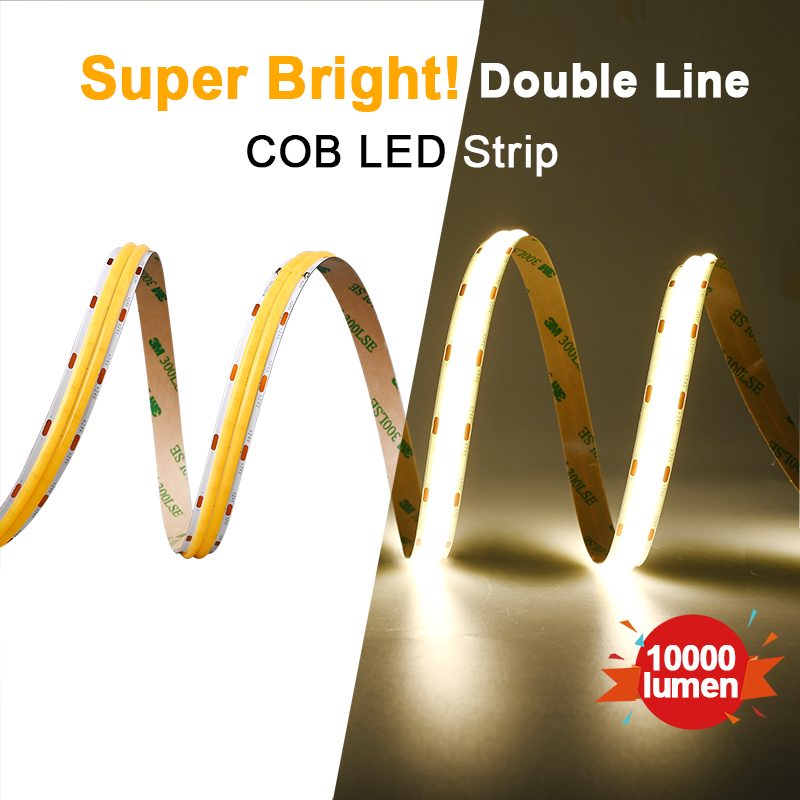 صف مزدوج COB LED قطاع 10000lm السوبر مشرق 600 المصابيح/م مرنة عكس الضوء Led الشريط RA90 Led الإضاءة 3000K 4000K 6500K DC24V