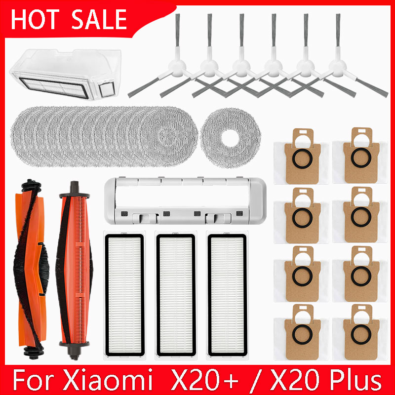 ل Xiaomi روبوت فراغ X20 + / X20 زائد أجزاء الملحقات الرئيسية فرشاة الجانب فرشاة فلتر Hepa ممسحة القماش كيس لجميع الغبار استبدال الغيار