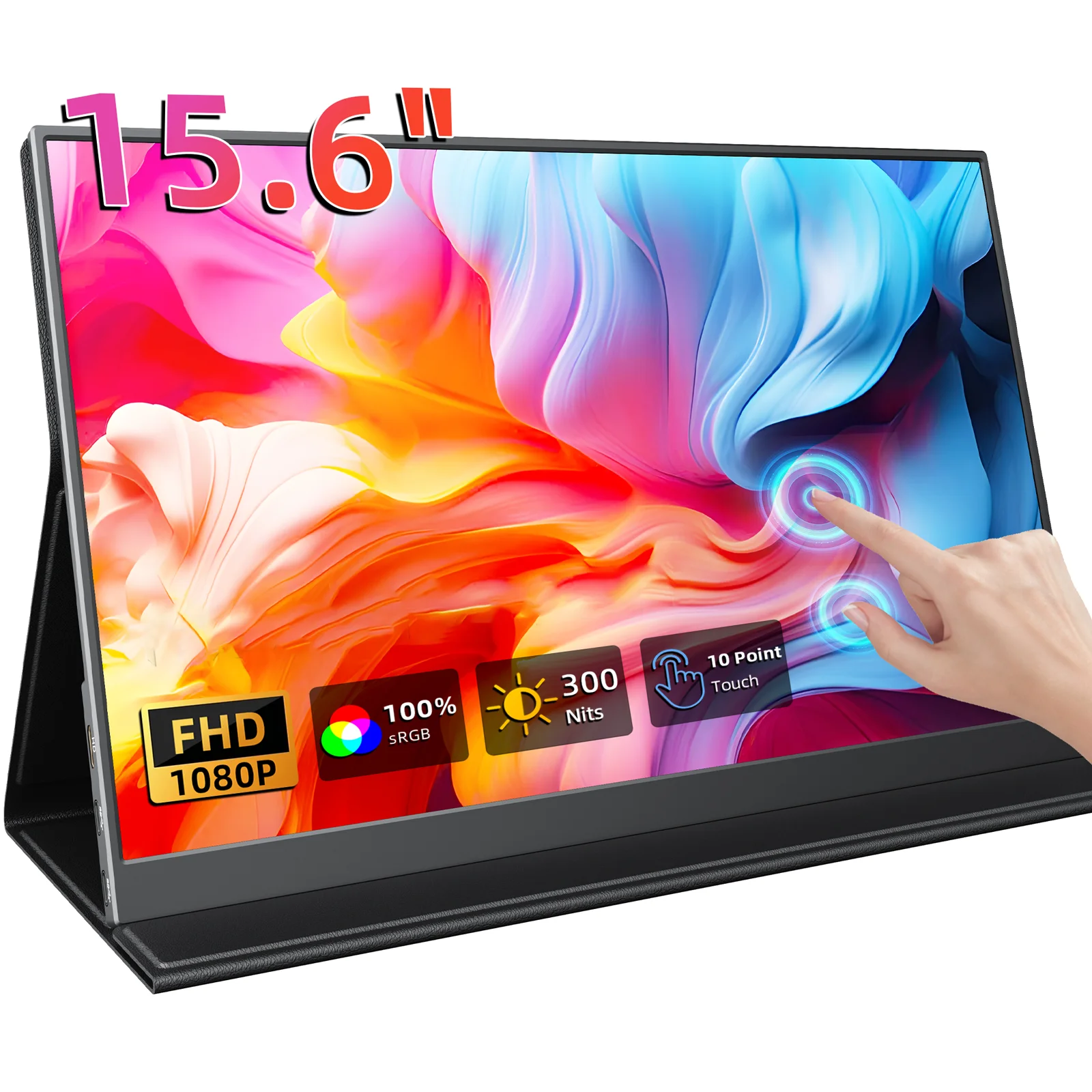 شاشة 15.6 بوصة محمولة تعمل باللمس 1080P FHD IPS 10 نقاط تعمل باللمس شاشة خارجية مكبرات صوت مزدوجة لأجهزة الكمبيوتر المحمول Xbox PS4 Switch