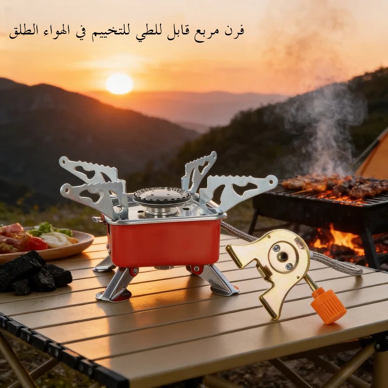 موقد محمول للتخييم قابل للطي ومقاوم للرياح، موقد غاز خارجي للرحلات والتخييم والنزهات، شواية للشواء