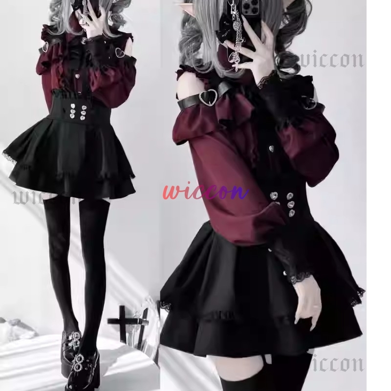 Jirai kei الزي لوليتا الفتيات قميص تنورة مجموعة النساء Kawaii القوس طويلة الأكمام Y2K قميص جمالي غير رسمي النمط الياباني النساء
