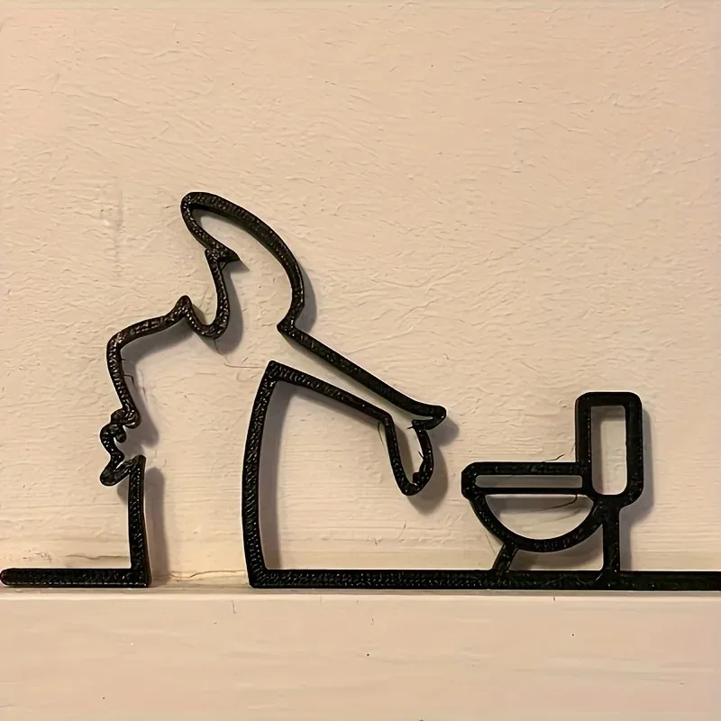 مسطح ثنائي الأبعاد، معدن مسطح عالي الجودة ثنائي الأبعاد ذاتيًا مع فتحات، إطار أسود ديكور منزلي حديث للحمام - فن جداري سهل التركيب