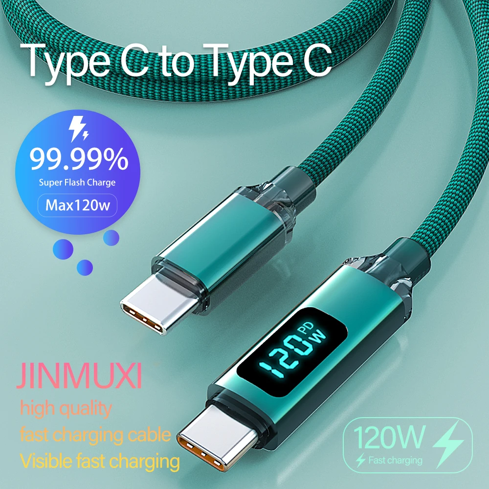 JINMUXI PD 120 واط USB نوع C كابل إلى USB C 6A شحن سريع شاحن ل ممن لهم Realme هواوي بوكو سامسونج آيفون 1516 كابل العرض