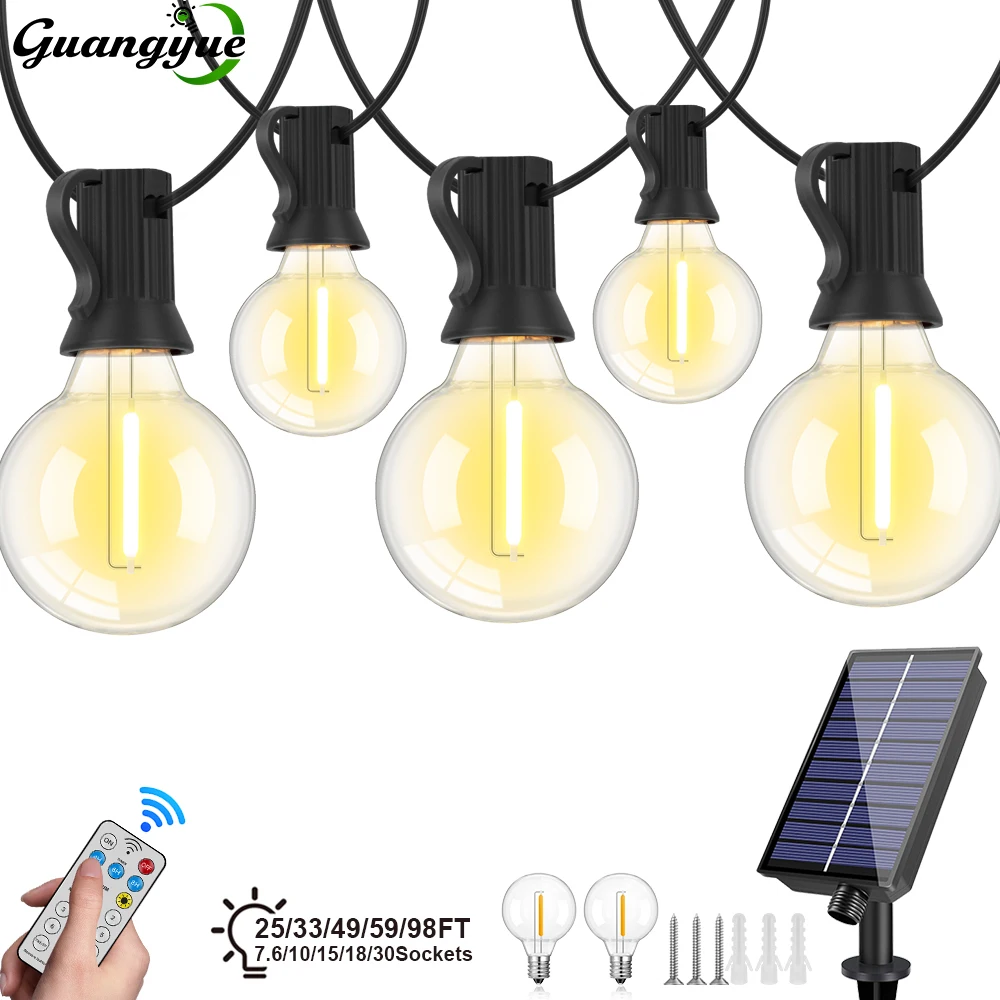 أضواء خارجية شمسية G40 على شكل سلسلة، إضاءة LED شمسية 24 فولت، أضواء كروية مقاومة للماء للحدائق والفناء الخلفي والمقاهي