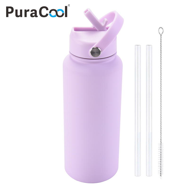 ضغط Garrafa Térmica de Água com Tampa de Canudo 1000ml، Base Protetora - 24h Frios/Quentes
