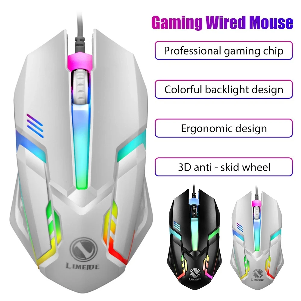 Limei S1 E Sports LED ماوس سلكي بإضاءة خلفية مضيئة USB سلكي لأجهزة الكمبيوتر المحمول المكتبية كتم ماوس ألعاب الكمبيوتر المكتبي