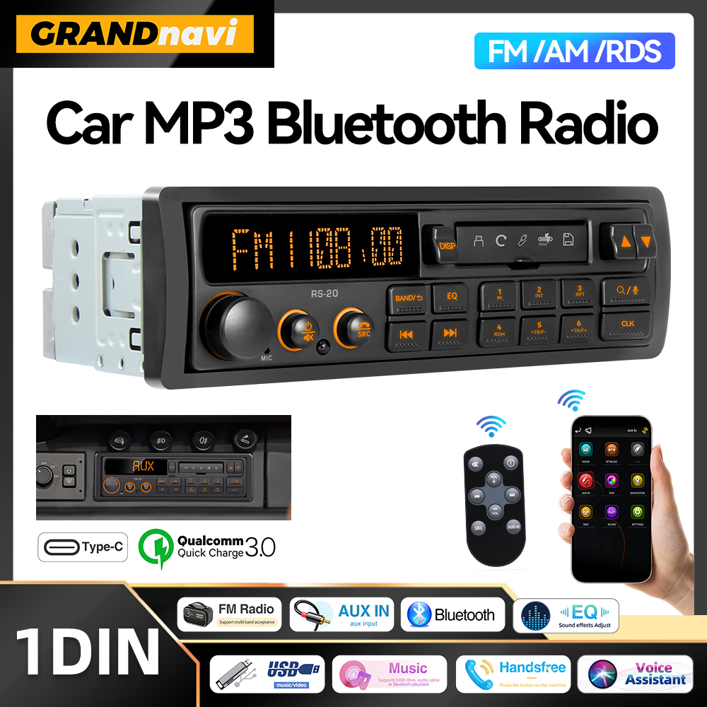 مشغل راديو السيارة MP3 الرجعية 1 DIN ستيريو EQ FM AM RDS DAB استقبال QC3.0 بلوتوث USB AUX المدخلات لشركة فولكس فاجن بورش مرسيدس بنز BMW