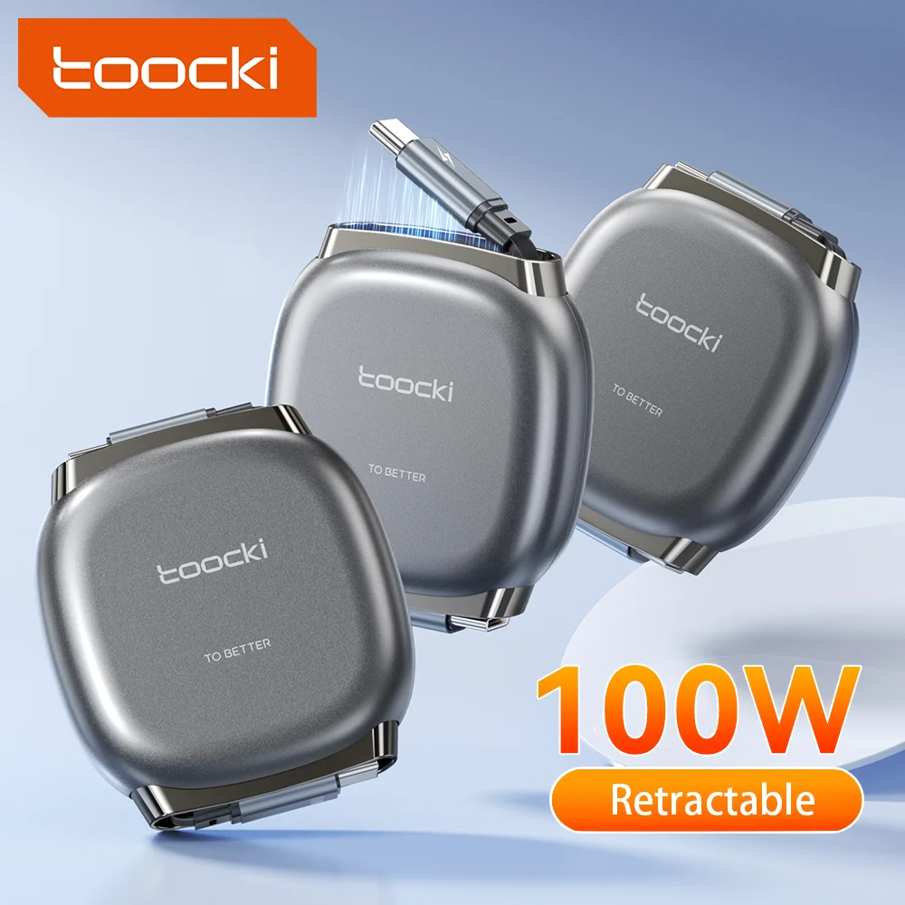 Toocki نوع C إلى USB C 100 واط كابل قابل للسحب 480Mdps كابل تشيرجر سريع حجم صغير آيفون 16 15 برو ماكس كابل بيانات سامسونج