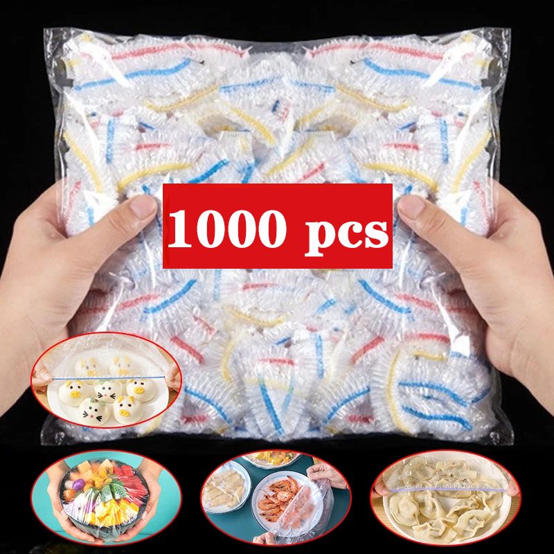 100/1000 قطعة غطاء طعام بلاستيكي قابل للتصرف ملون غطاء مطبخ مرن أغطية أكواب كؤوس حاويات تخزين أكياس بلاستيكية إكسسوارات مطبخ