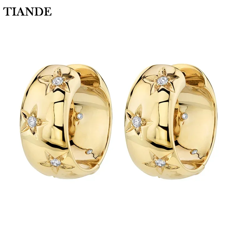 TIANDE الذهب اللون الكبير هوب أقراط للنساء غرامة الزركون ستار دائرة مستديرة ثقب الأقراط موضة مجوهرات اكسسوارات الحفلات