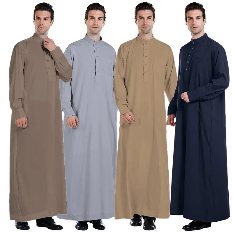 الرجال Dishdasha مسلم فستان بكم طويل دافه ثوب جوبا السعودية العربية ثوب قفطان الملابس الإسلامية الجلباب عباية دبي الشرق الأوسط