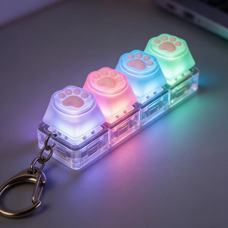 سلسلة مفاتيح على شكل لوحة مفاتيح مع إضاءة LED - لعبة لتخفيف التوتر والقلق، إكسسوار مكتبي محمول للديكور وهدايا المكتب