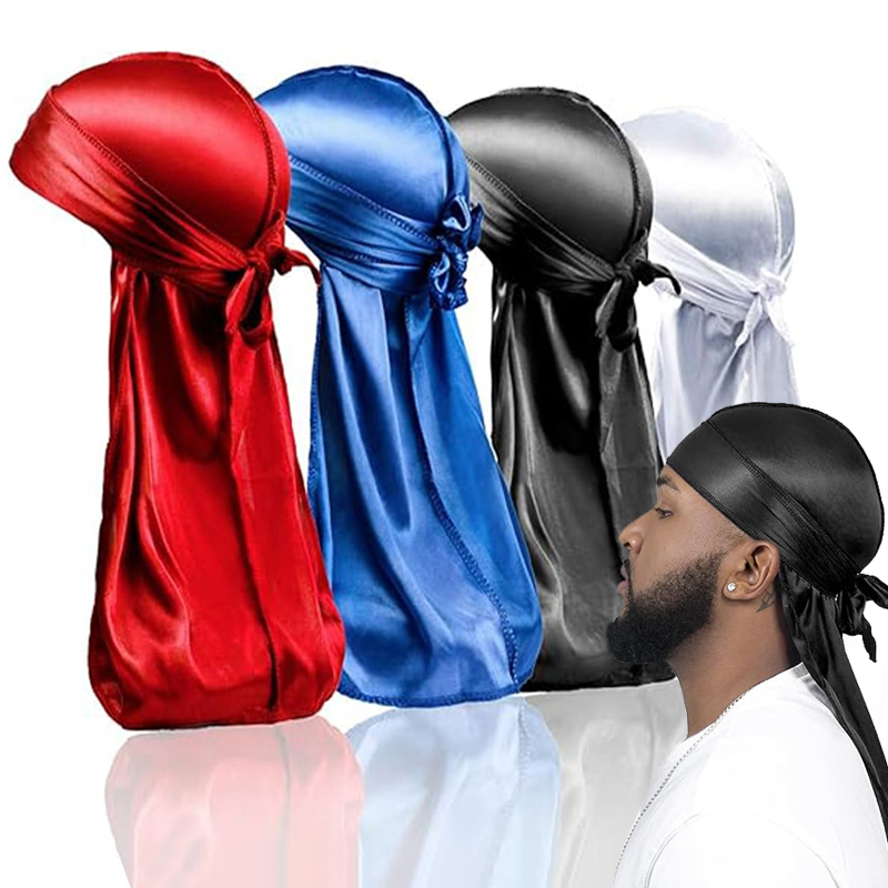 1-4 قطعة جديد الحرير Durag باندانا قبعة عمامة الرجال تنفس طويل الذيل دو خرقة للرجال Durags قبعة قرصان عقال