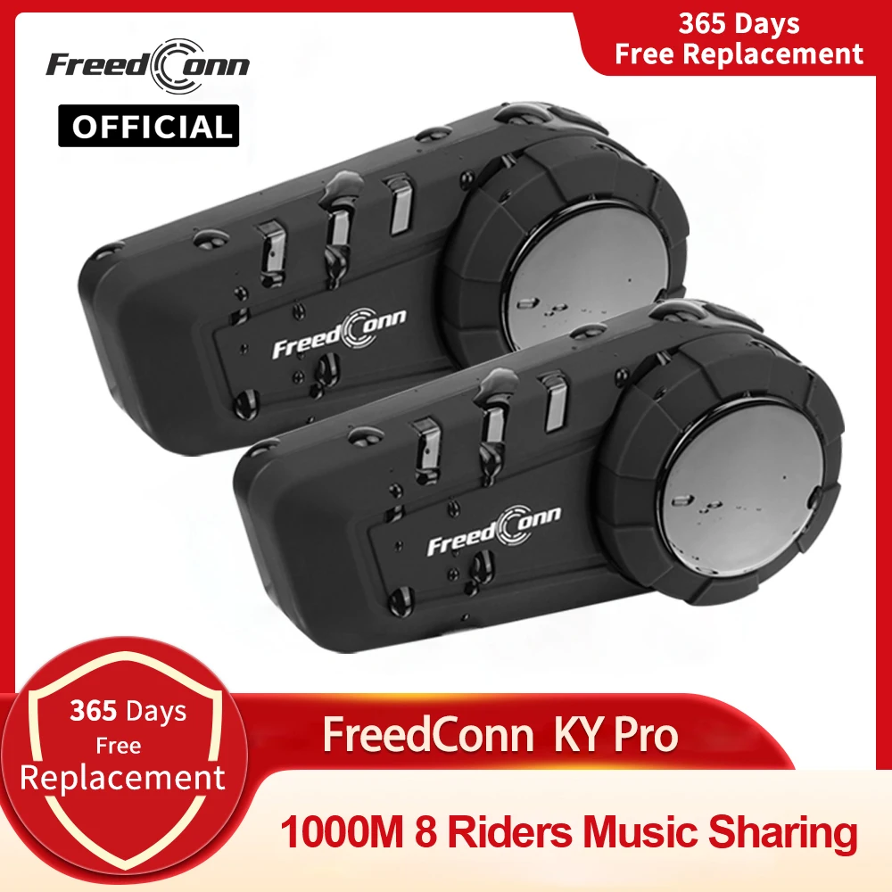 سماعة رأس بلوتوث Freedconn KY Pro للدراجات النارية، نظام اتصال لـ 6 راكبين بمدى 1000 متر، جهاز اتصال جماعي مقاوم للماء