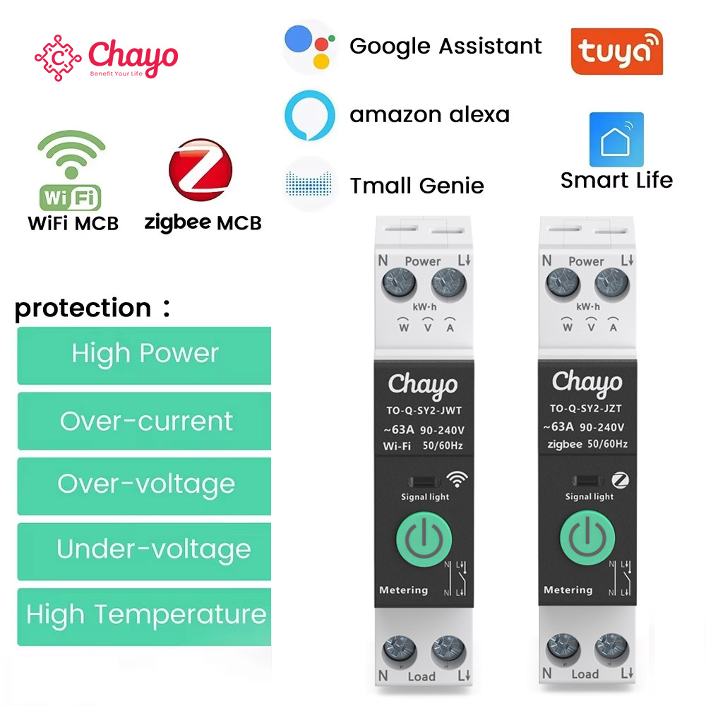 TUYA WiFi/ZigBee MCB مفتاح ذكي فوق التيار تحت حماية الجهد قياس الطاقة 1-63a جهاز تحكم عن بعد