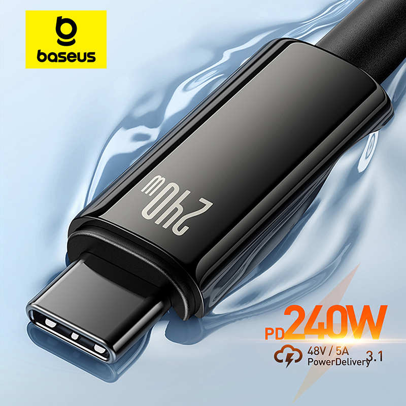 كابل Baseus USB C بقوة 240 واط لآيفون 17 و16 و15 بلس وبرو وماكس، شحن فائق السرعة لماكبوك، كابل شحن سريع من نوع C لشاومي وسامسونج