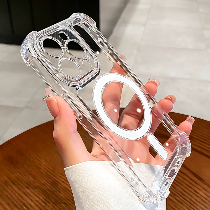 حافظة لاسلكية مغناطيسية فاخرة لهاتف Magsafe لهاتف iPhone 11 12 13 14 15 16 17 Pro Max غطاء ممتص للصدمات شفاف مضاد للصدمات