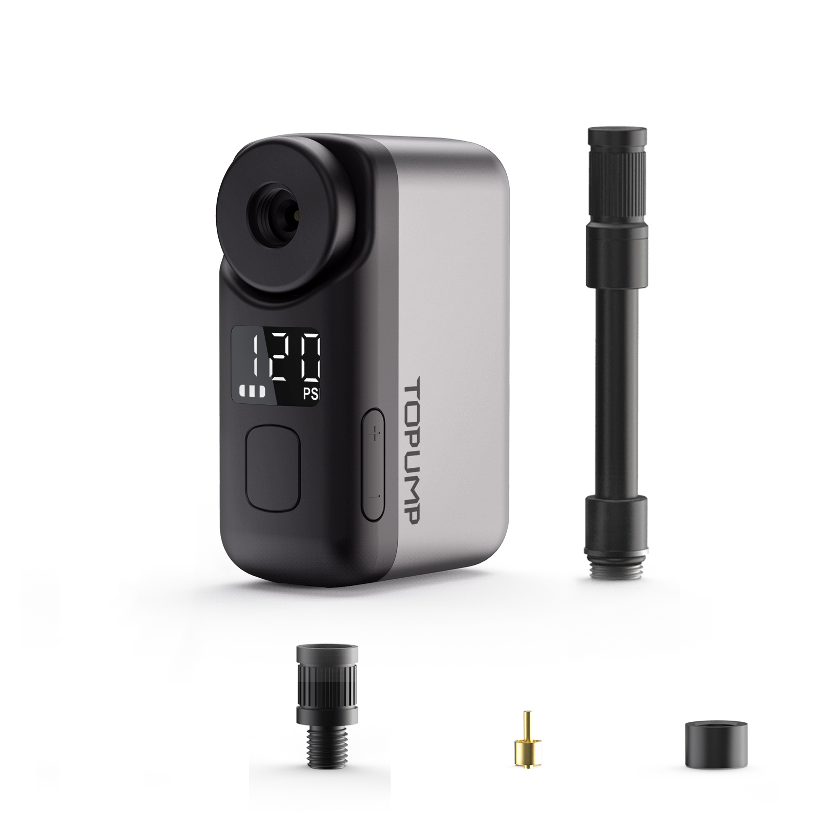 TOPUMP TB2 PRO مضخة كهربائية صغيرة محمولة للدراجة منفاخ إطارات لاسلكي 120 رطل لكل بوصة مربعة بحد أقصى 450 مللي أمبير في الساعة مع شاشة شحن سريع