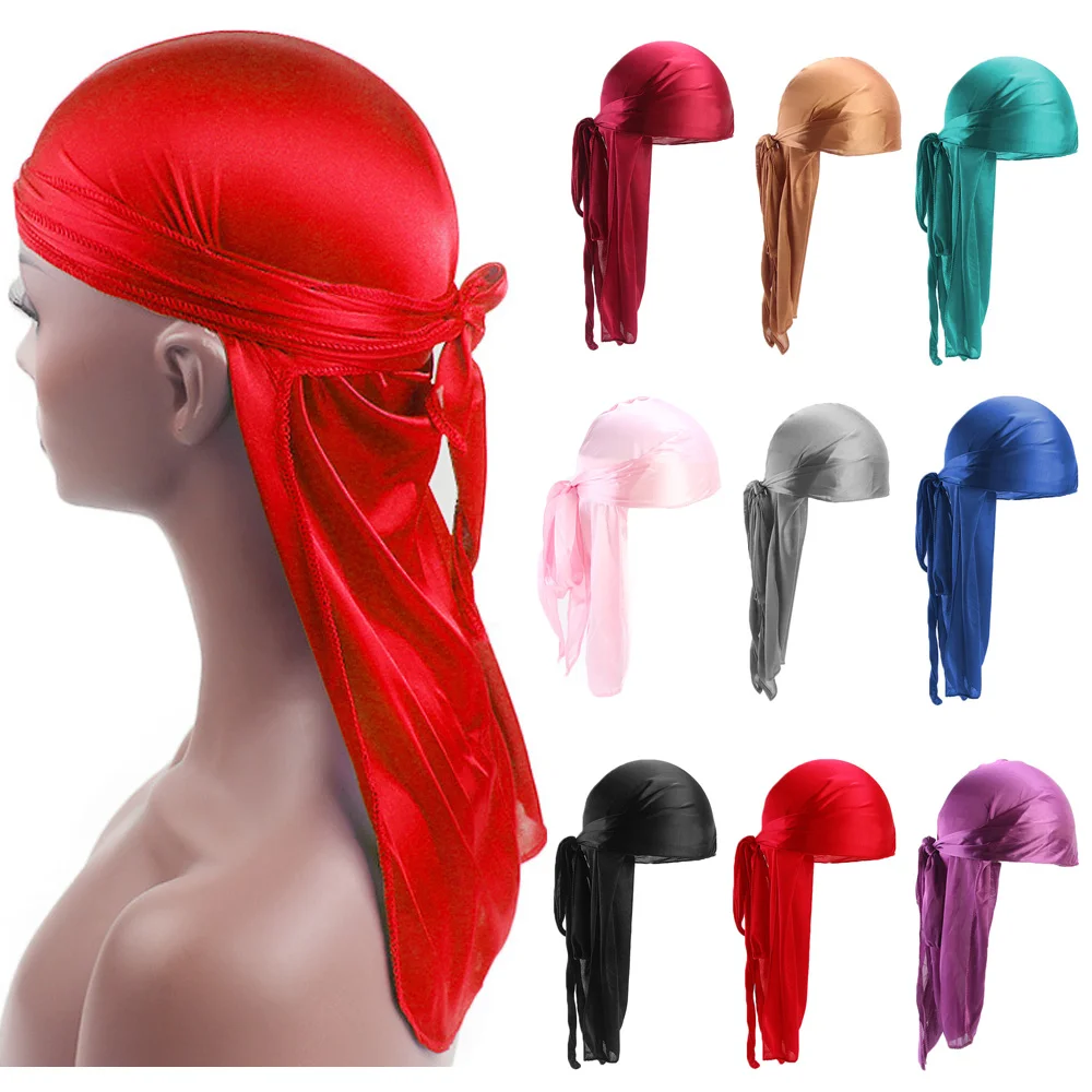 للجنسين الكبار الحرير طويل الذيل دو خرقة Durag عصابات قبعة قبعة قرصان عمامة الرجال الهيب هوب عقال السائق حك النساء أغطية الرأس