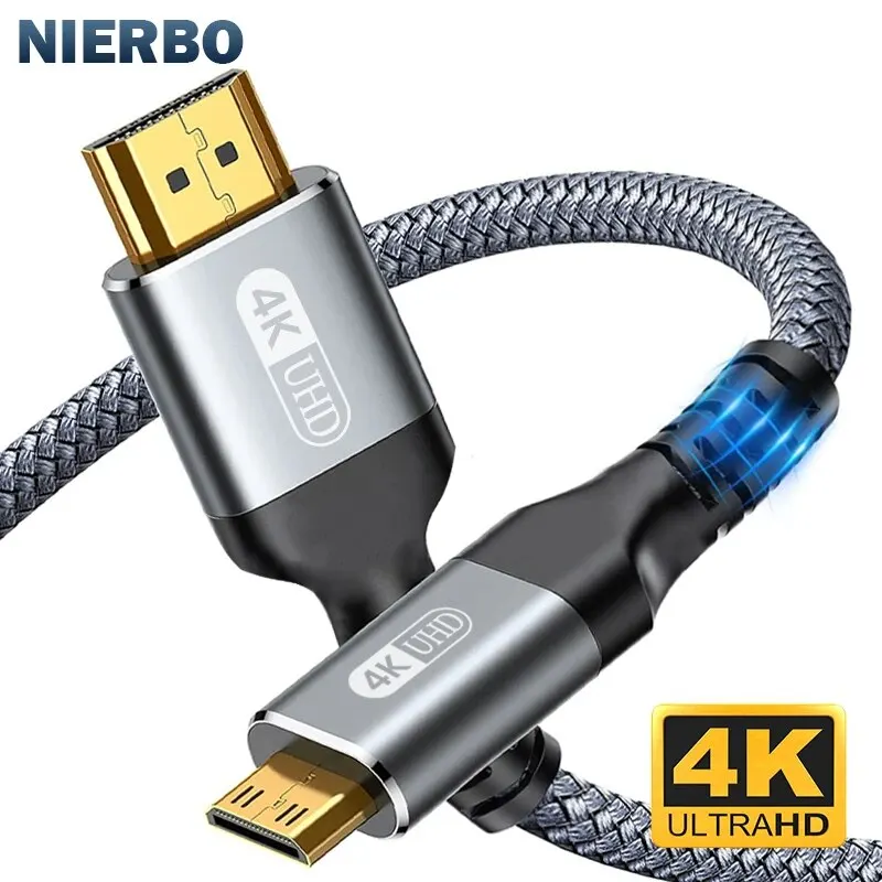 NIERBO Mini HDMI HD 4K 60Hz كابل مضفر عالي السرعة متوافق مع HDMI سلك ثنائي الاتجاه لكاميرا HDTV اللوحية