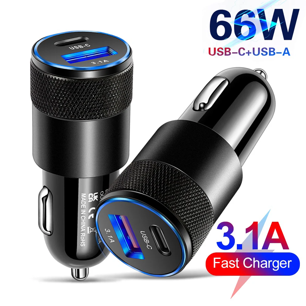 66 واط USB شاحن سيارة نوع C شحن سريع محول الهاتف ل Xiaomi هواوي PD شاحن الهاتف مقبس مهايئ السيارة ولاعة السجائر